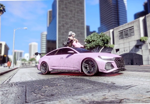 Yuki with her pink car in Los Santos